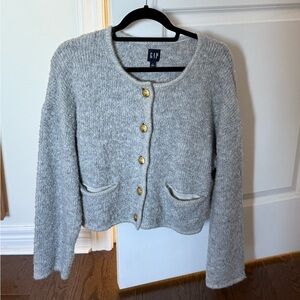 GAP Women's Heather Gray Cardigan with Gold Buttons